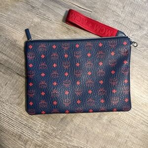 MCM Blue and Red Logo Wristlet